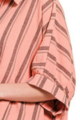 Zenana Woven Yarn-Dye Stripe Oversized Button Down Shirt OutfitFlow