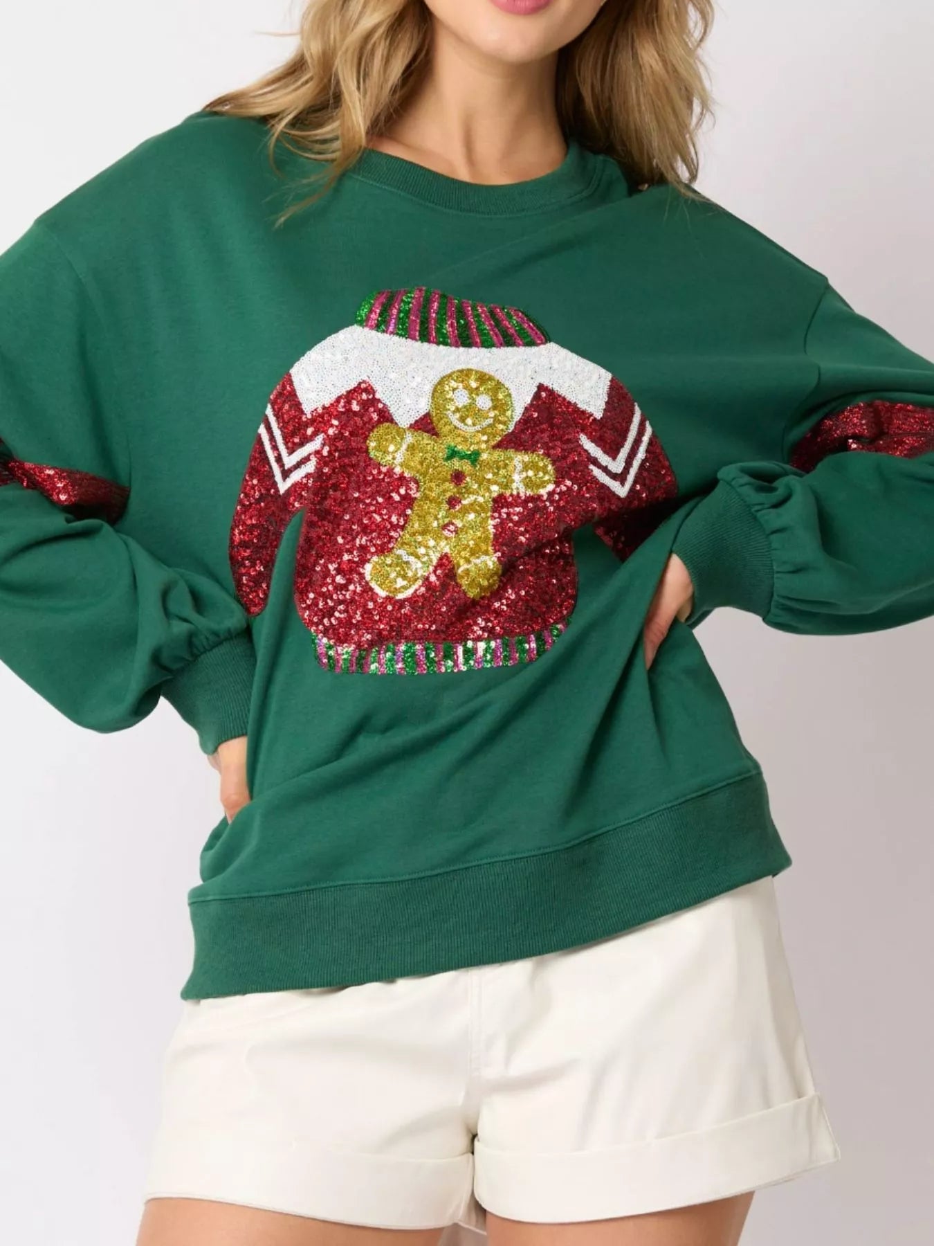 Christmas Sequin Santa Hat Holiday Sweatshirt OutfitFlow