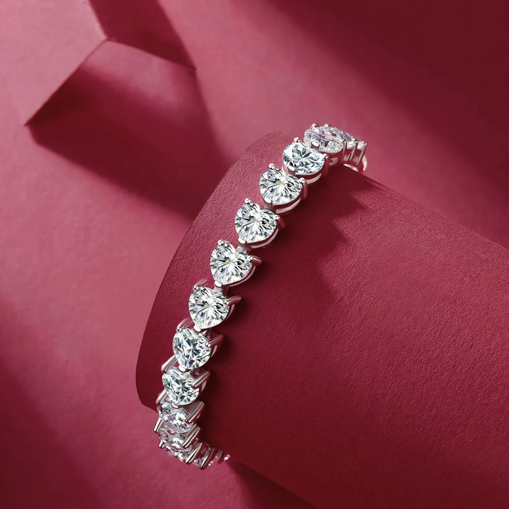 24 Carat Moissanite 925 Sterling Silver Heart Bracelet OutfitFlow