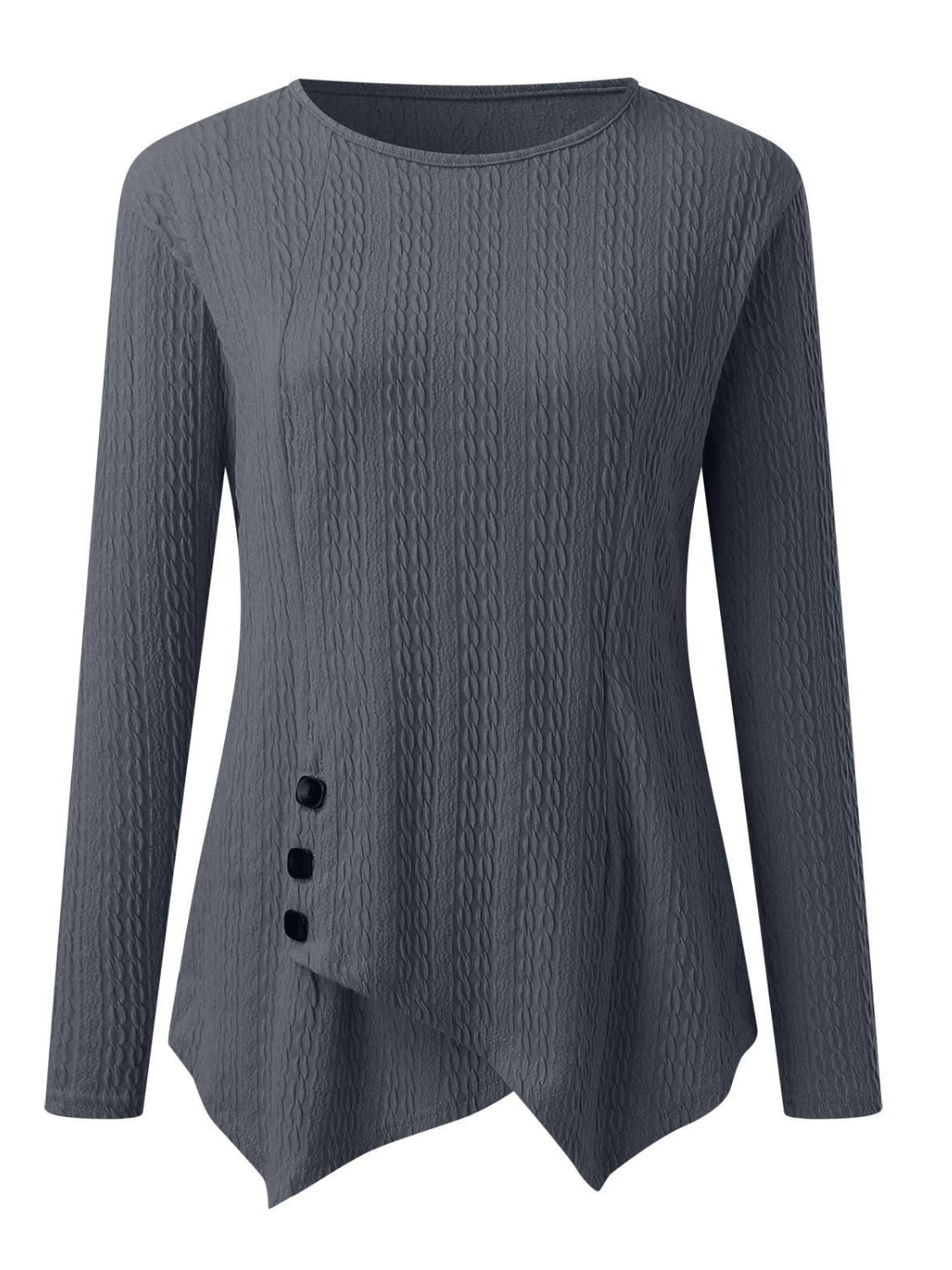 Outfit Flow - Decorative Button Round Neck Long Sleeve Top