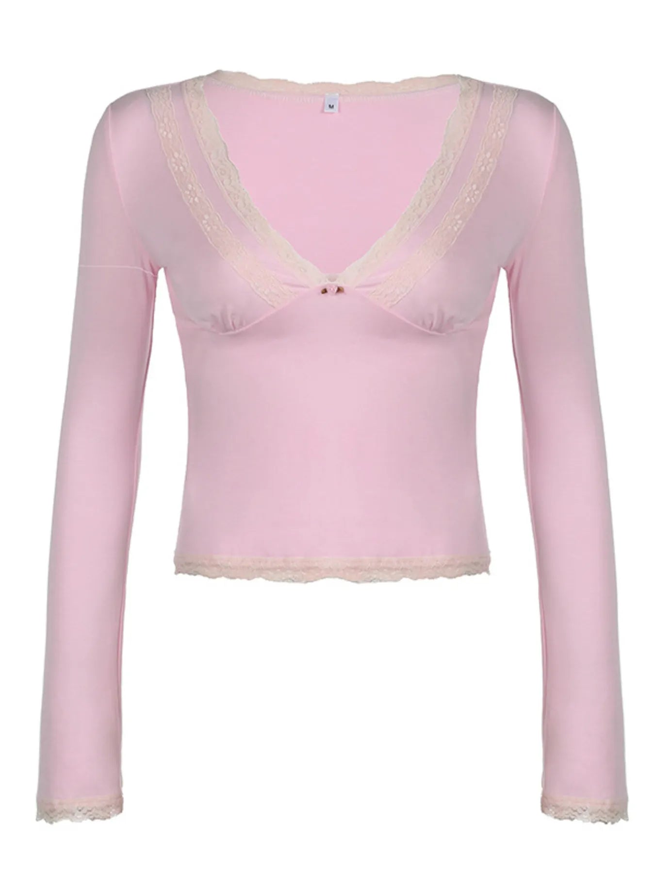 Lace Trim V-Neck Long Sleeve Top OutfitFlow