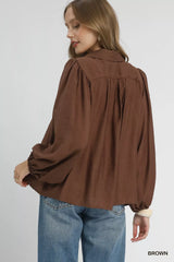 Umgee Long Sleeve Blouse with Leopard Print Trim OutfitFlow