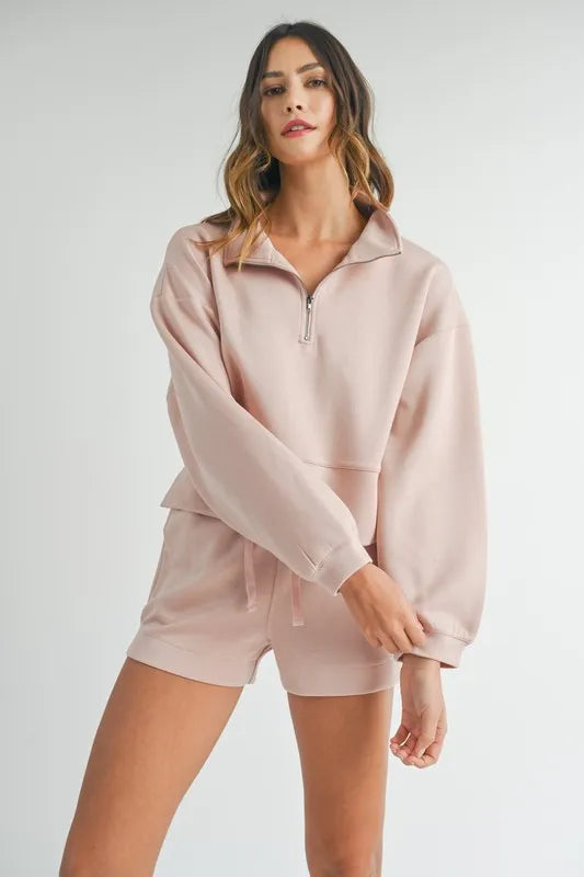 MABLE Half Zip Sweatshirt and Shorts Set OutfitFlow