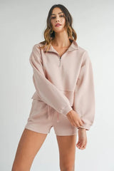 MABLE Half Zip Sweatshirt and Shorts Set OutfitFlow