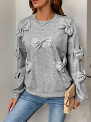 Outfit Flow - Perfee Bow Round Neck Long Sleeve Sweatshirt