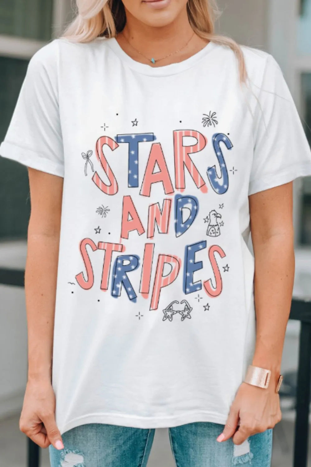 Stars and Stripes Patriotic Graphic T-Shirt OutfitFlow