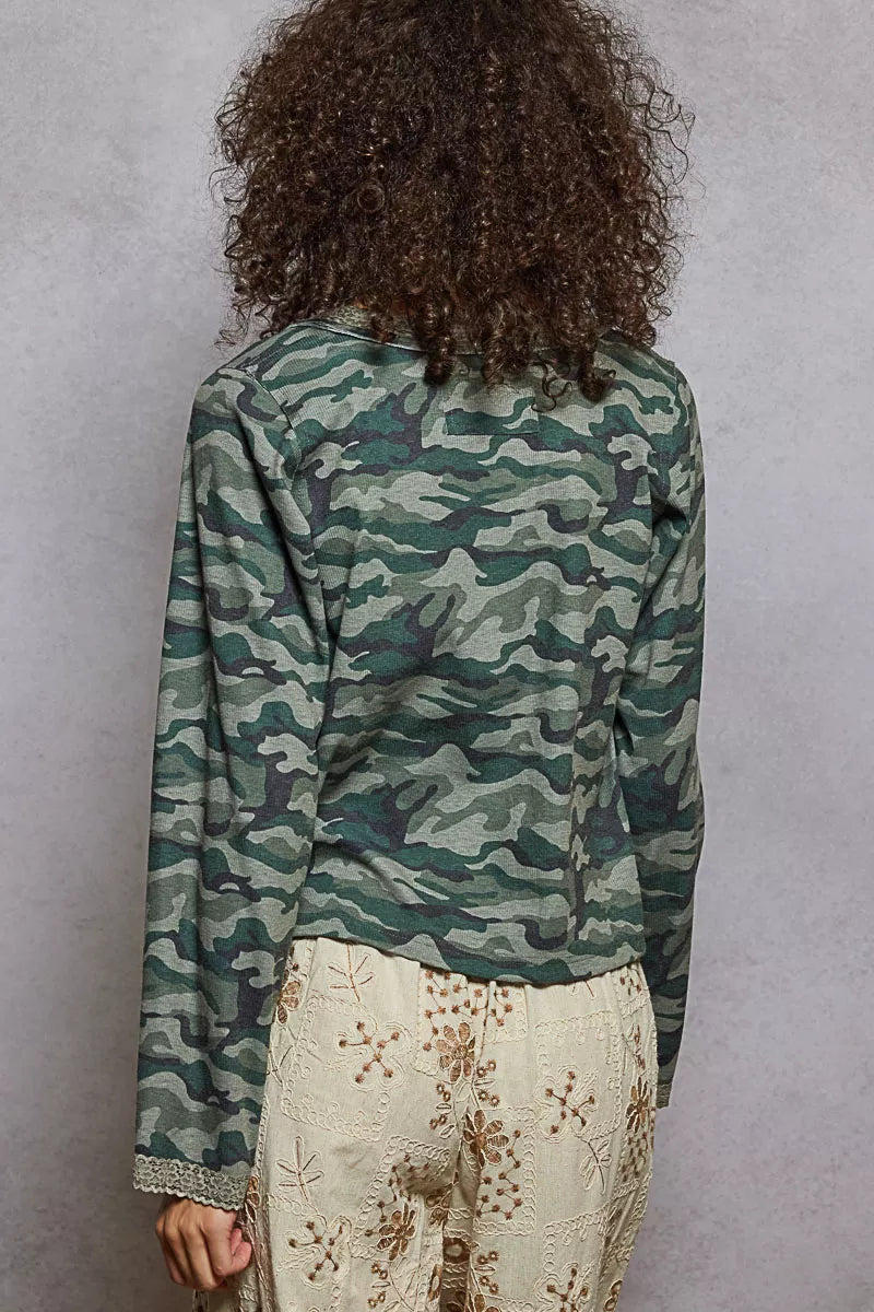 POL Camouflage Print Long Sleeve Top OutfitFlow