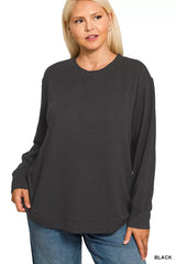 Zenana Full Size Raised Rib Round Neck Long Sleeve Top Plus Size OutfitFlow