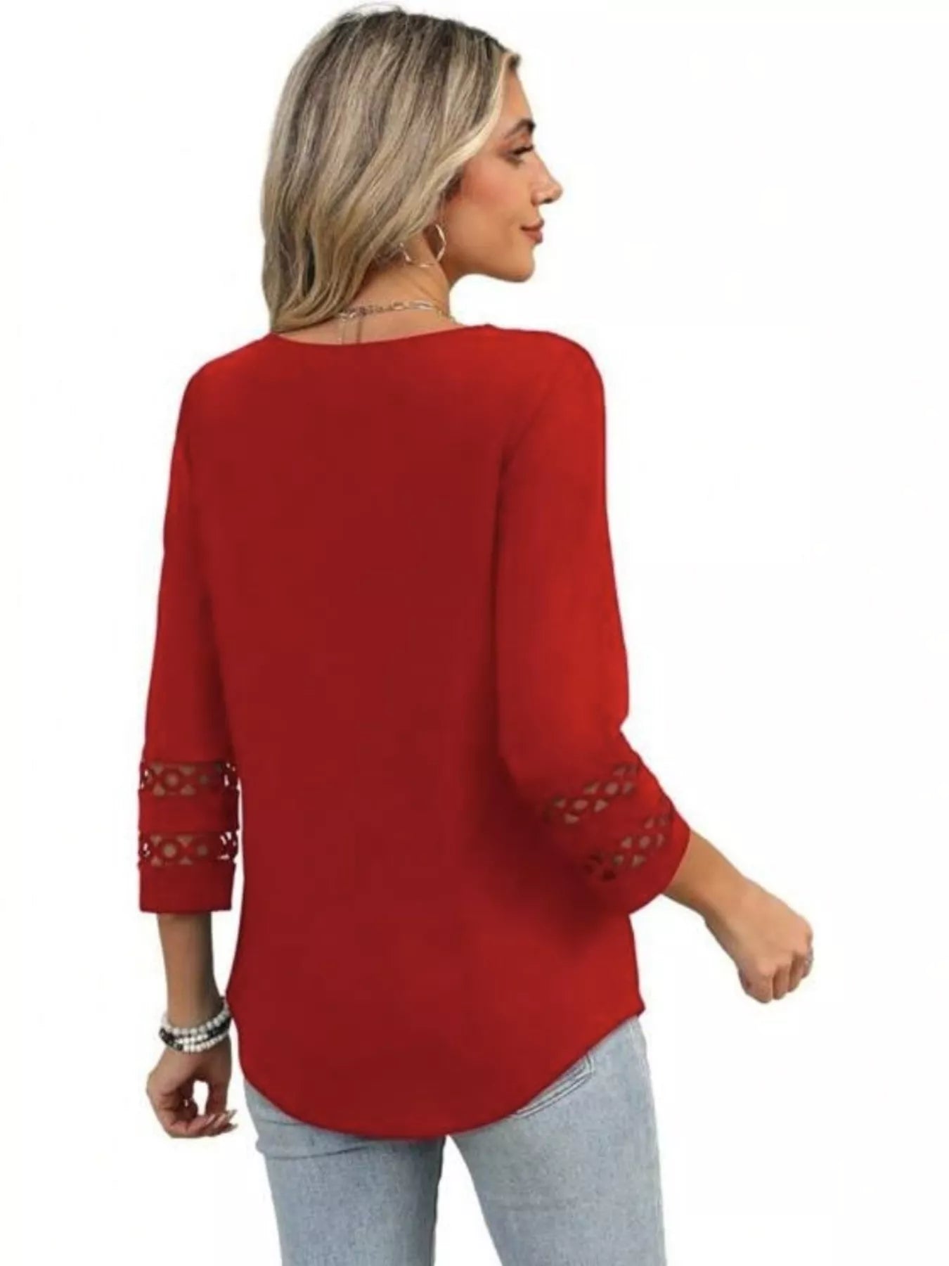 Full Size V-Neck 3/4 Sleeve T-Shirt Plus Size OutfitFlow
