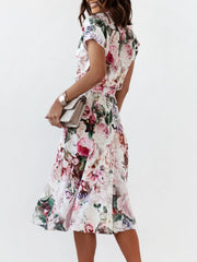 Floral Short Sleeve Midi Dress OutfitFlow