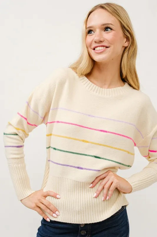 And The Why Multi Striped Pullover Sweater Top OutfitFlow