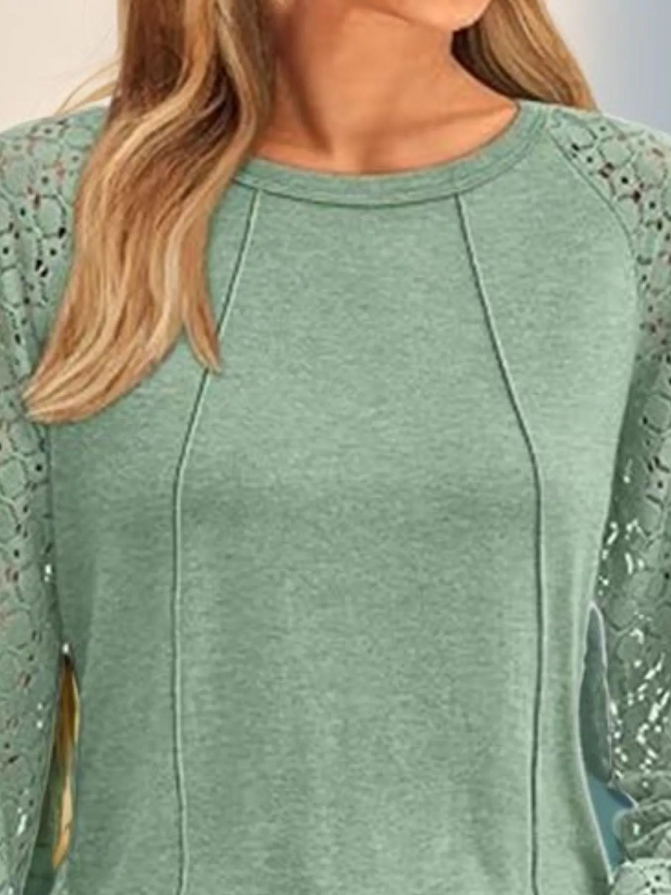 Round Neck Lace Sleeve Blouse OutfitFlow