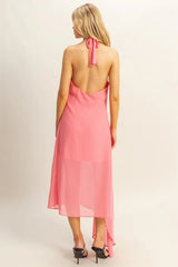 HYFVE Chiffon Halter Asymmetrical Hem Dress OutfitFlow