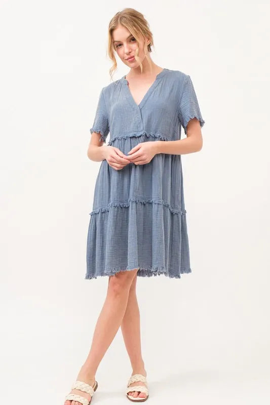 And The Why Washed Frayed Detail Tiered Dress OutfitFlow