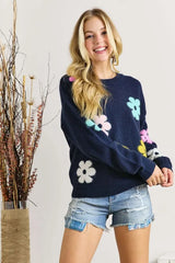 ADORA Full Size Flower Popped Sweater Plus Size OutfitFlow
