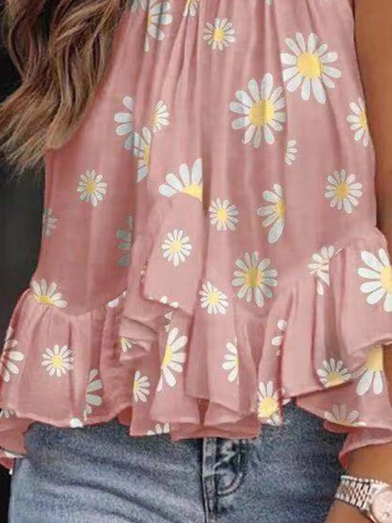 Ruffled Printed Halter Neck Cami Top OutfitFlow