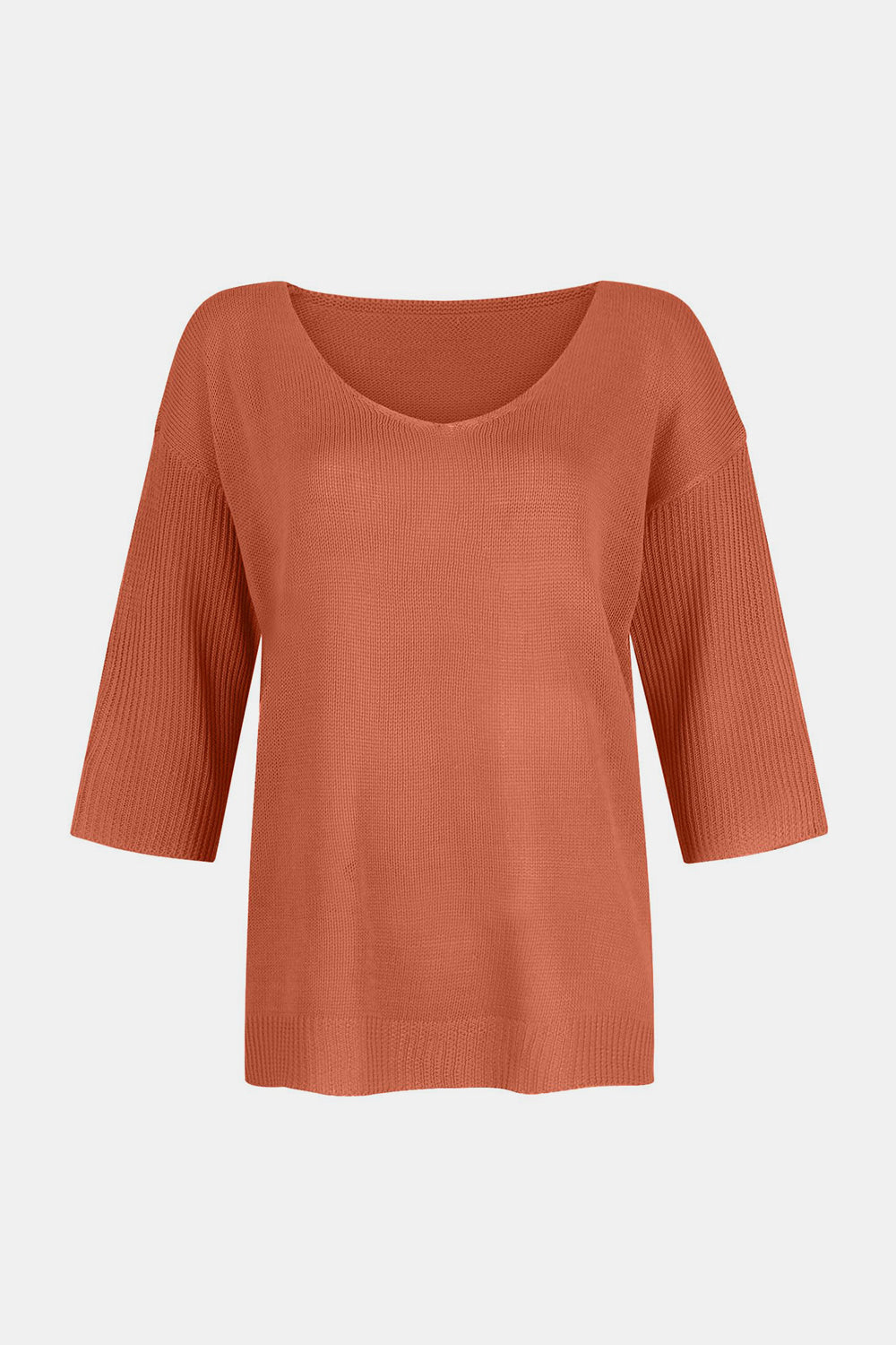 Outfit Flow - V-Neck Three-Quarter Sleeve Knit Top