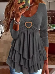 Plus Size Heart Buckle Ruffle Layered Blouse Gray Trendsi