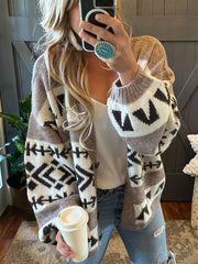 Aztec Pattern Oversized Button Up Cardigan Trendsi