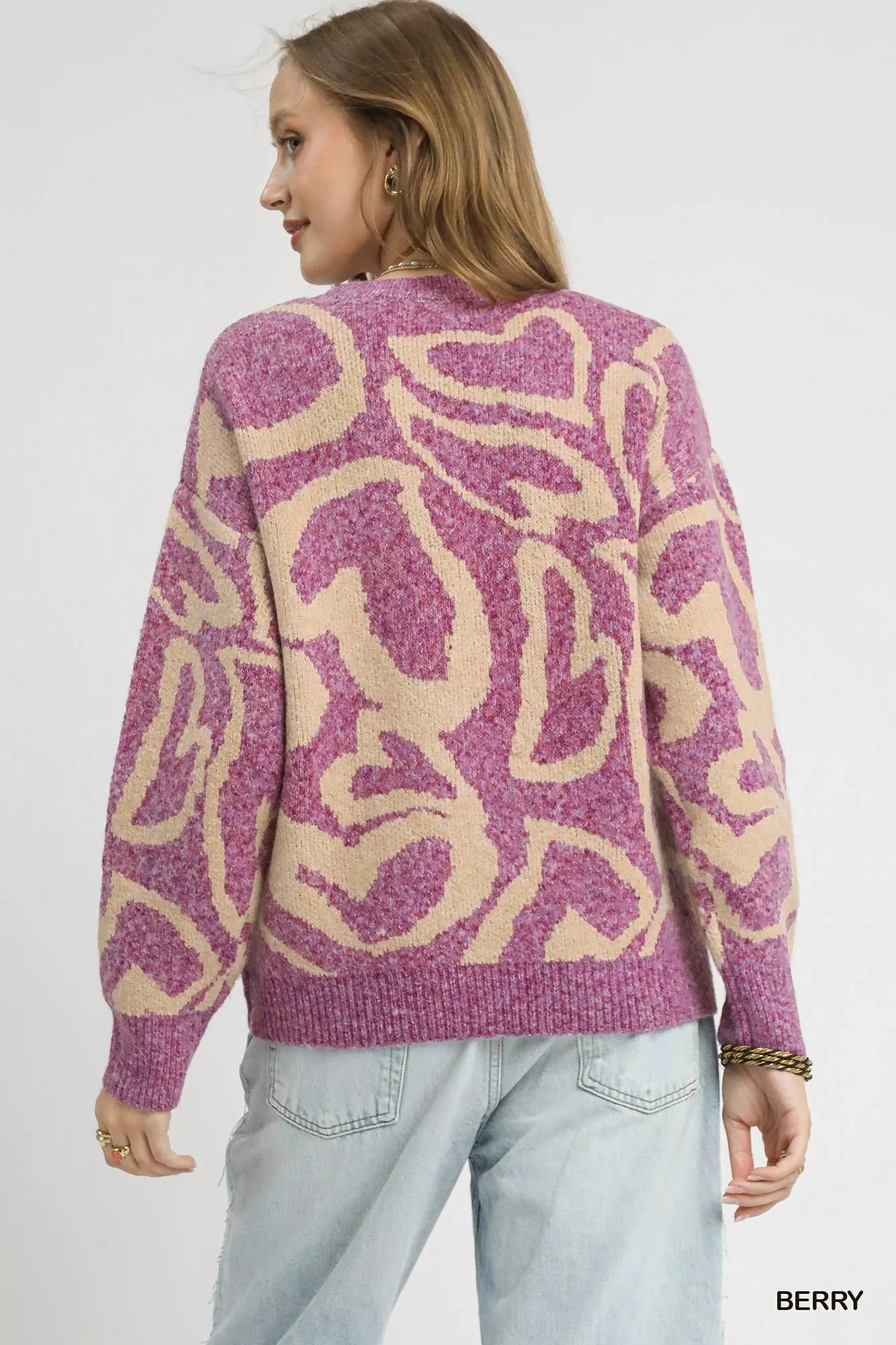 Umgee Ribbed Hem Contrast Dropped Shoulder Sweater Trendsi