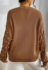 Outfit Flow - Pearl Detail Round Neck Long Sleeve Sweater