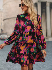 Printed Balloon Sleeve Mini Dress OutfitFlow