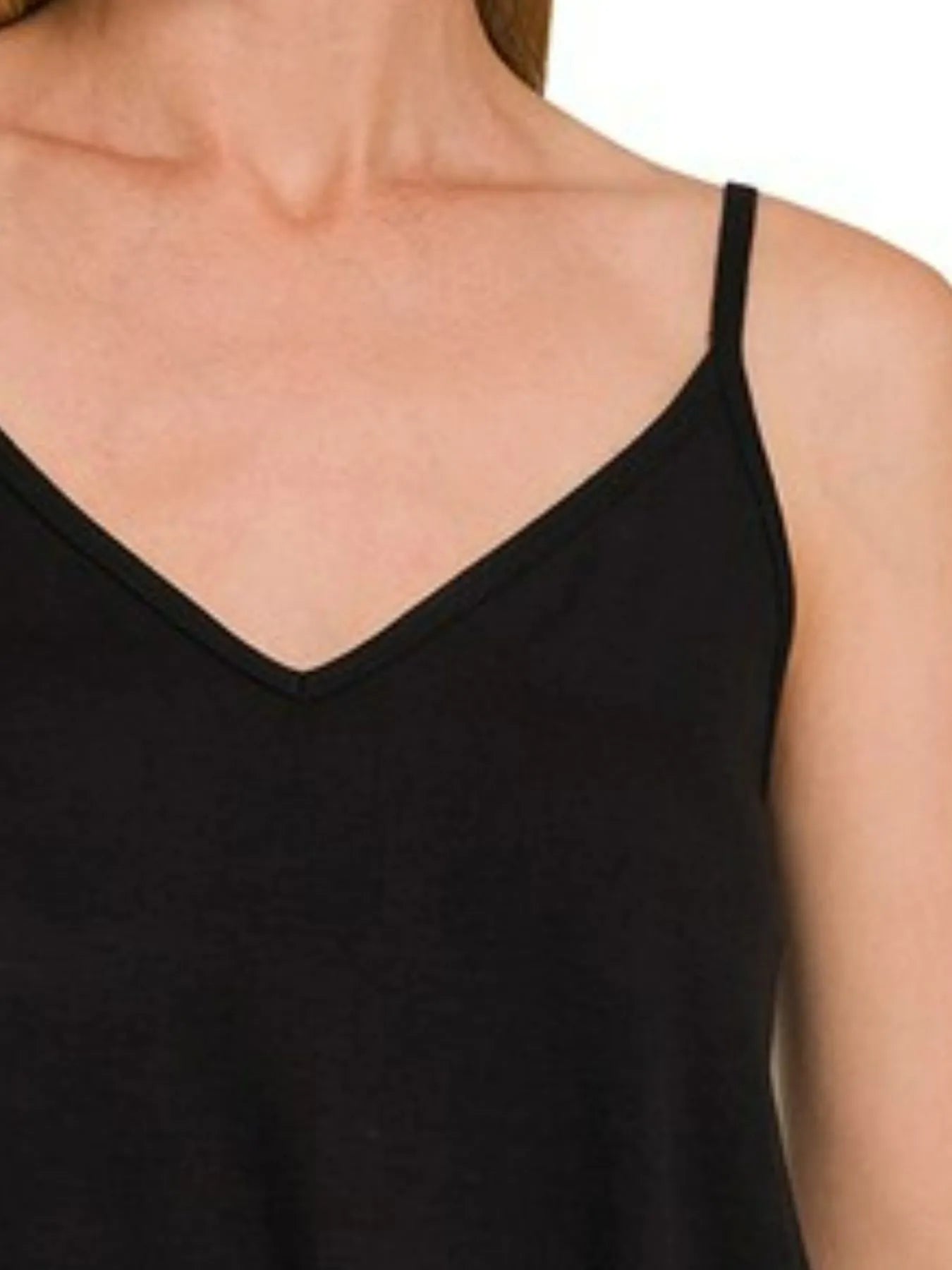 Zenana Two-Way V and Scoop Neck Reversible Spaghetti Cami OutfitFlow