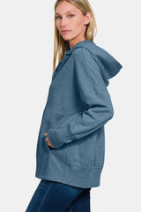 Outfit Flow - Zenana Half Snap Long Sleeve Hoodie with Kangaroo Pocket