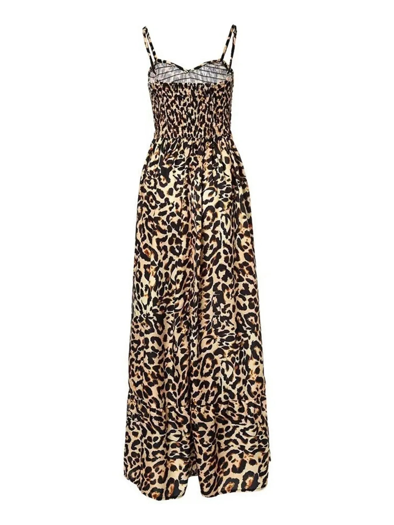 Full Size Leopard Print Spaghetti Strap Maxi Dress Plus Size OutfitFlow