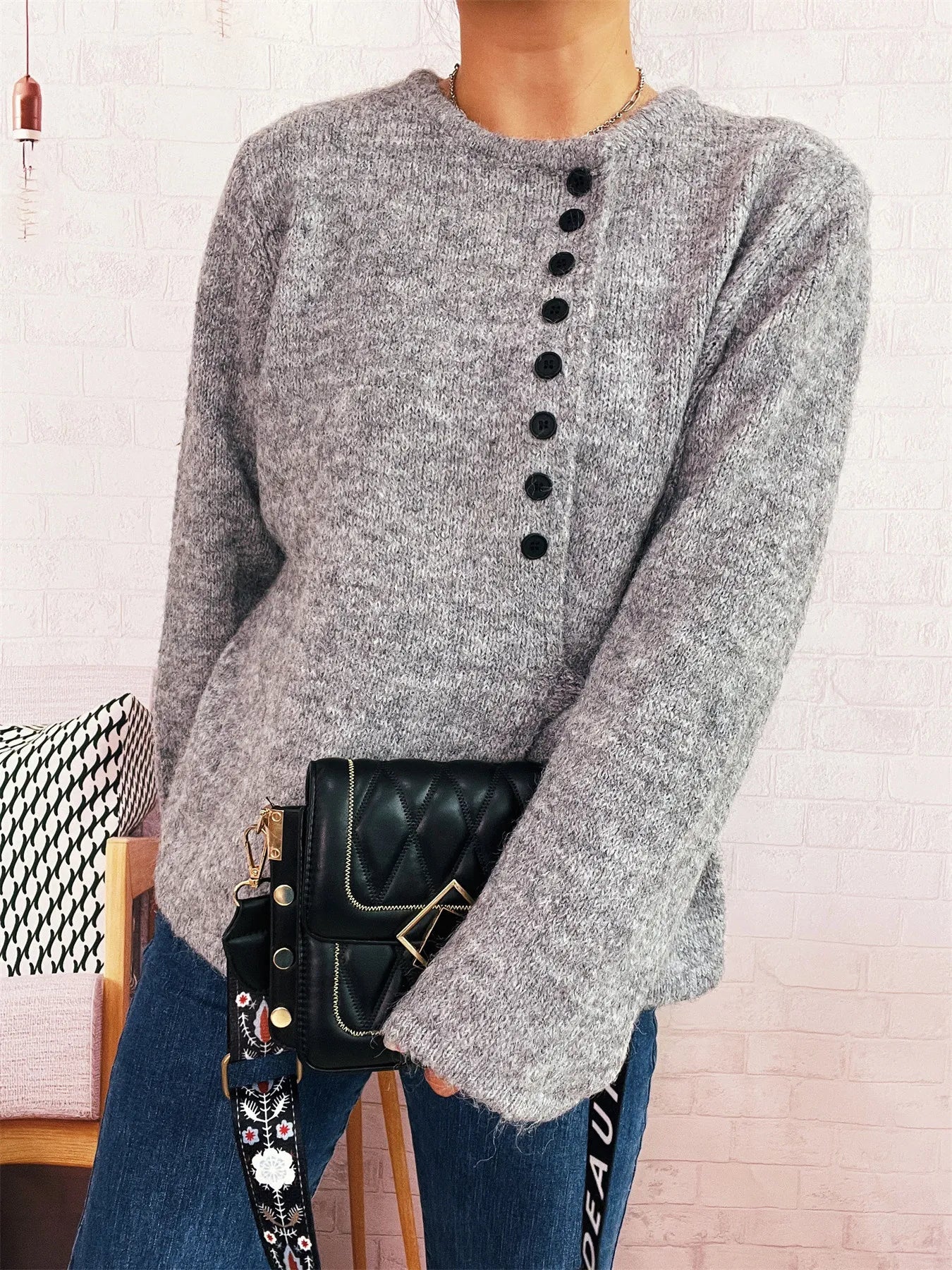 Button-Front Side-Tie Sweater OutfitFlow