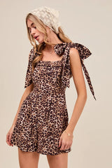 SO ME Leopard Flowy Woven Romper With Tie Straps OutfitFlow