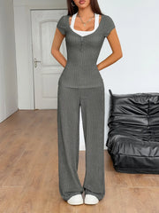 Textured Short Sleeve Top and Pants Set OutfitFlow