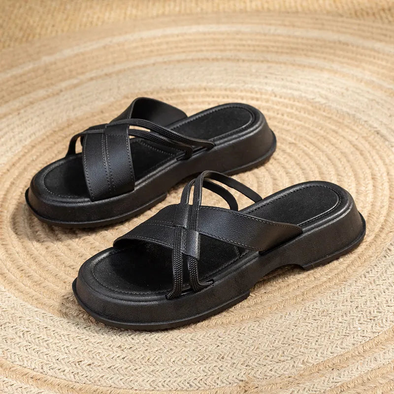 Open Toe Flats Sandals Black OutfitFlow