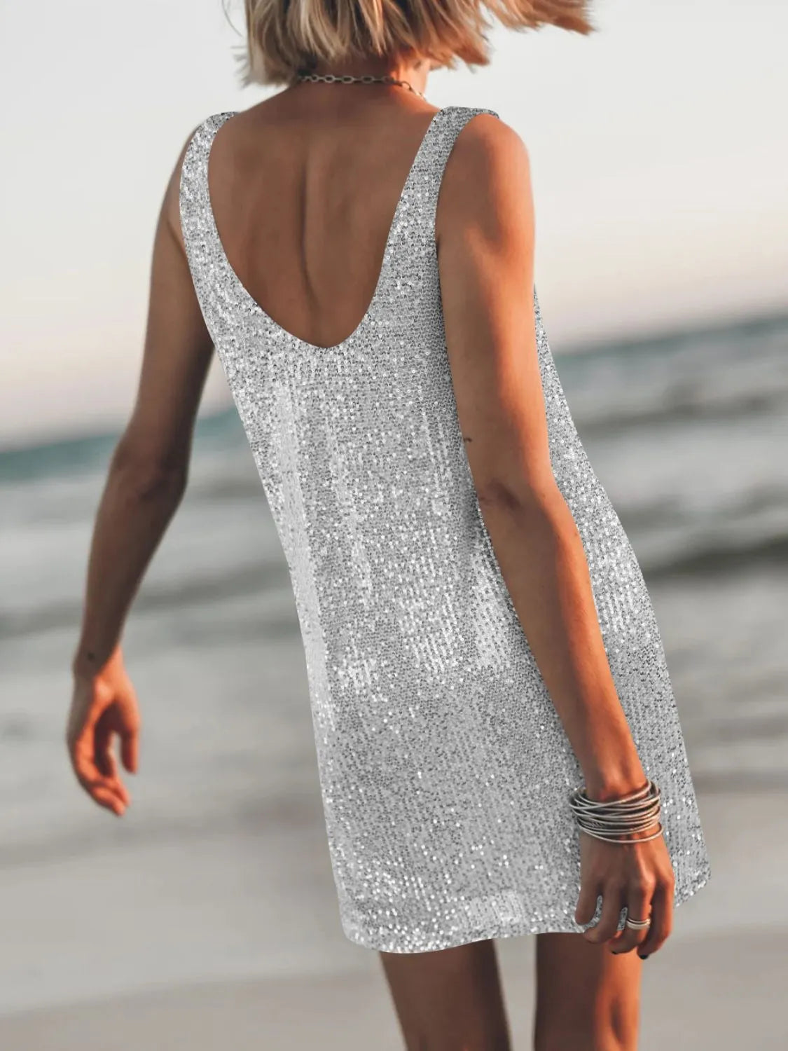 Sequin Scoop Neck Mini Dress OutfitFlow