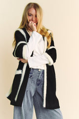 Outfit Flow - Davi & Dani Fuzzy Trim Open Front Loose Fit Cardigan