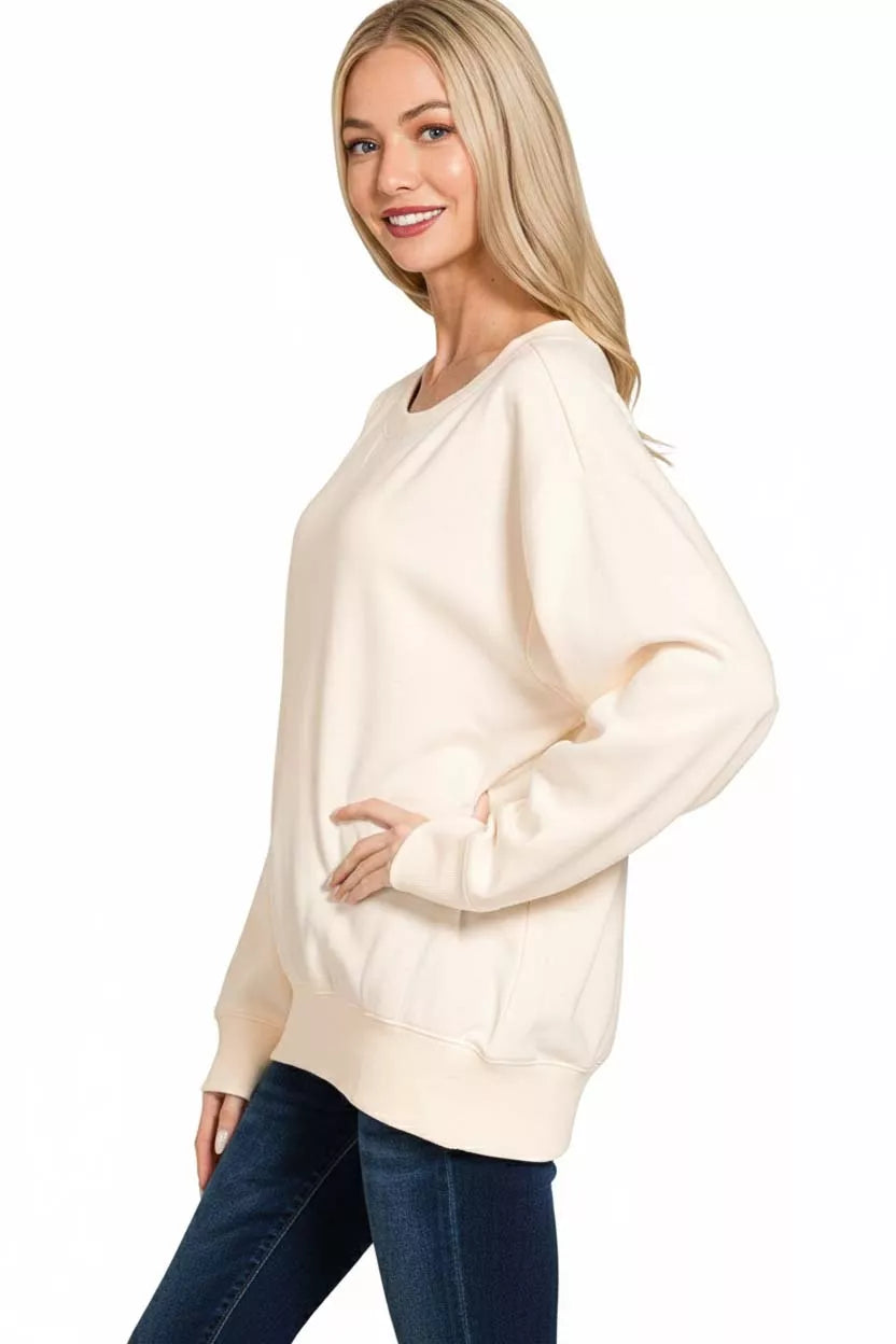 Zenana Fleece Boat Neck Sweatshirt OutfitFlow