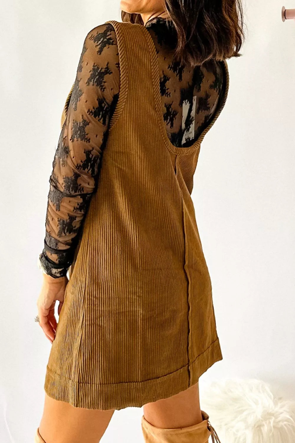 Corduroy Pocket Front Mini Overall Dress Trendsi