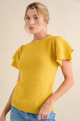 And The Why Double Layered Ruffle Sleeves Sweater Top OutfitFlow