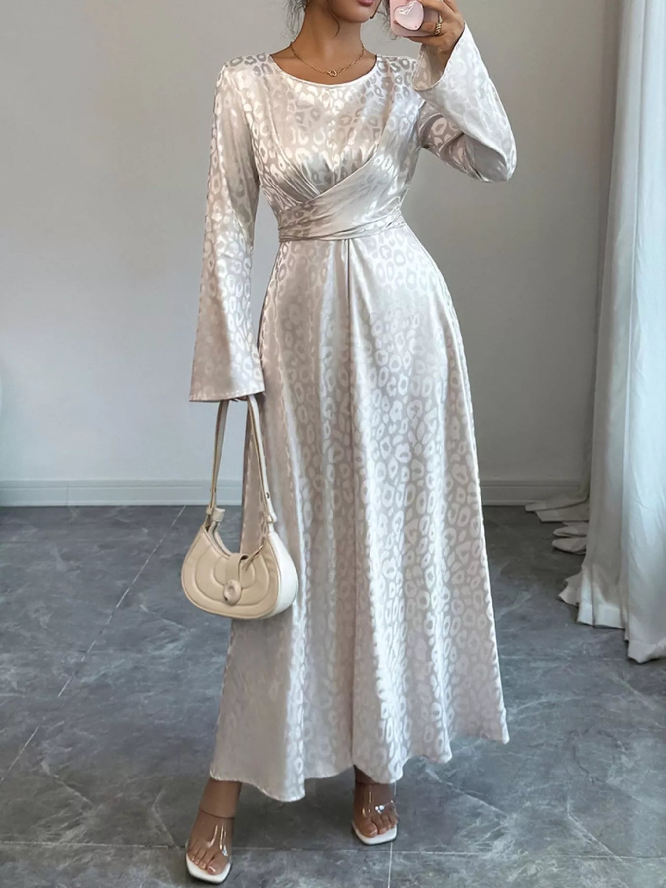 Leopard Long Sleeve Tie Back Maxi Dress OutfitFlow