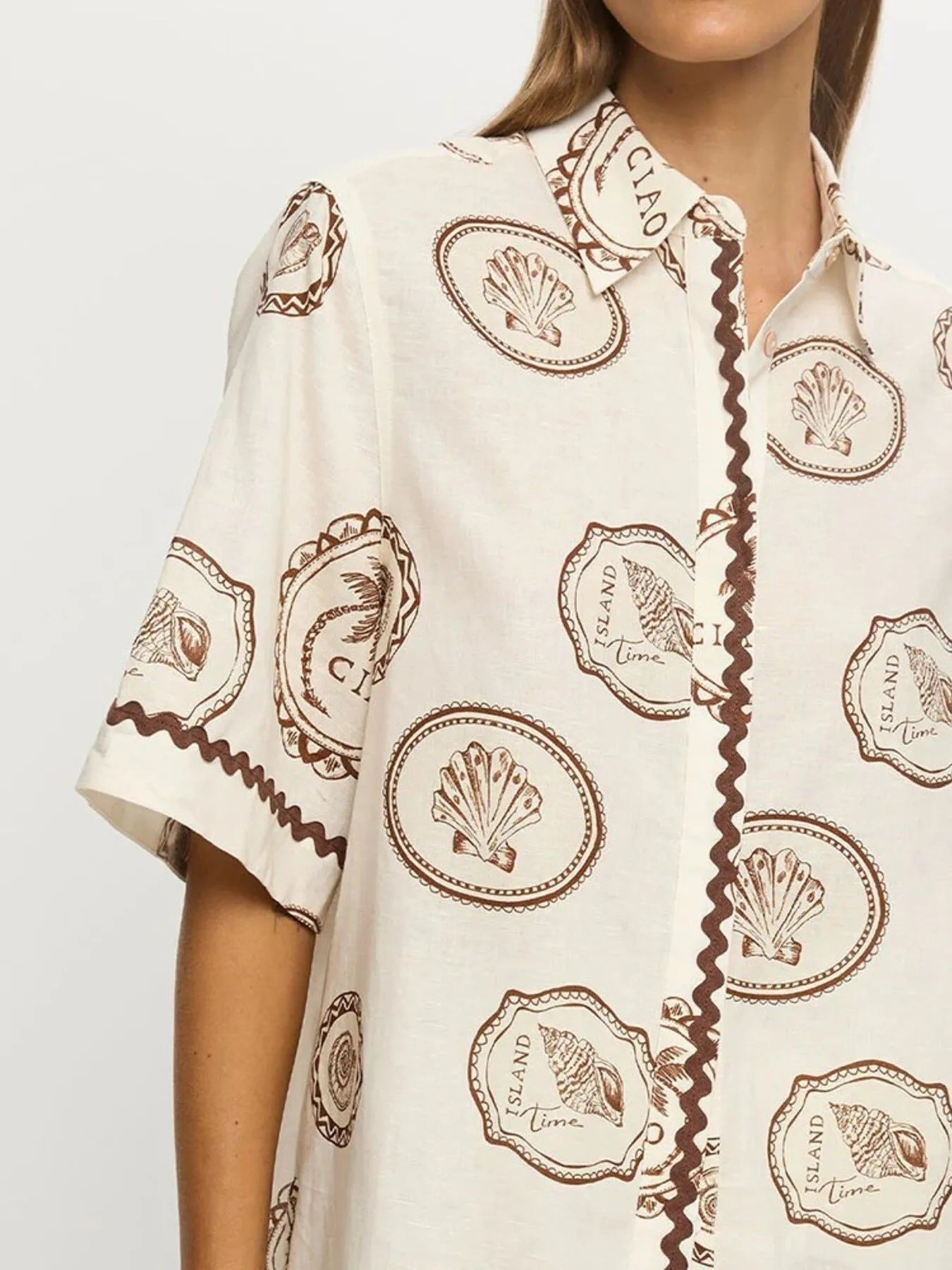 Printed Button Up Shirt and Skirt Set OutfitFlow