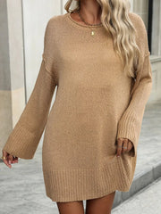Round Neck Dropped Shoulder Sweater OutfitFlow
