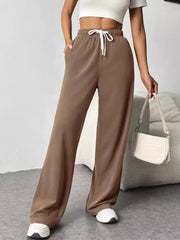 Drawstring Wide Leg Pants Brown OutfitFlow