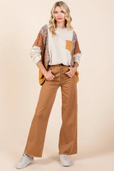 Mittoshop Twill High Waisted Button Fly Wide Leg Pants OutfitFlow