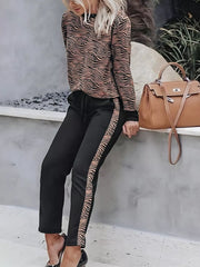 Zebra Print Top and Pants Set Brown OutfitFlow