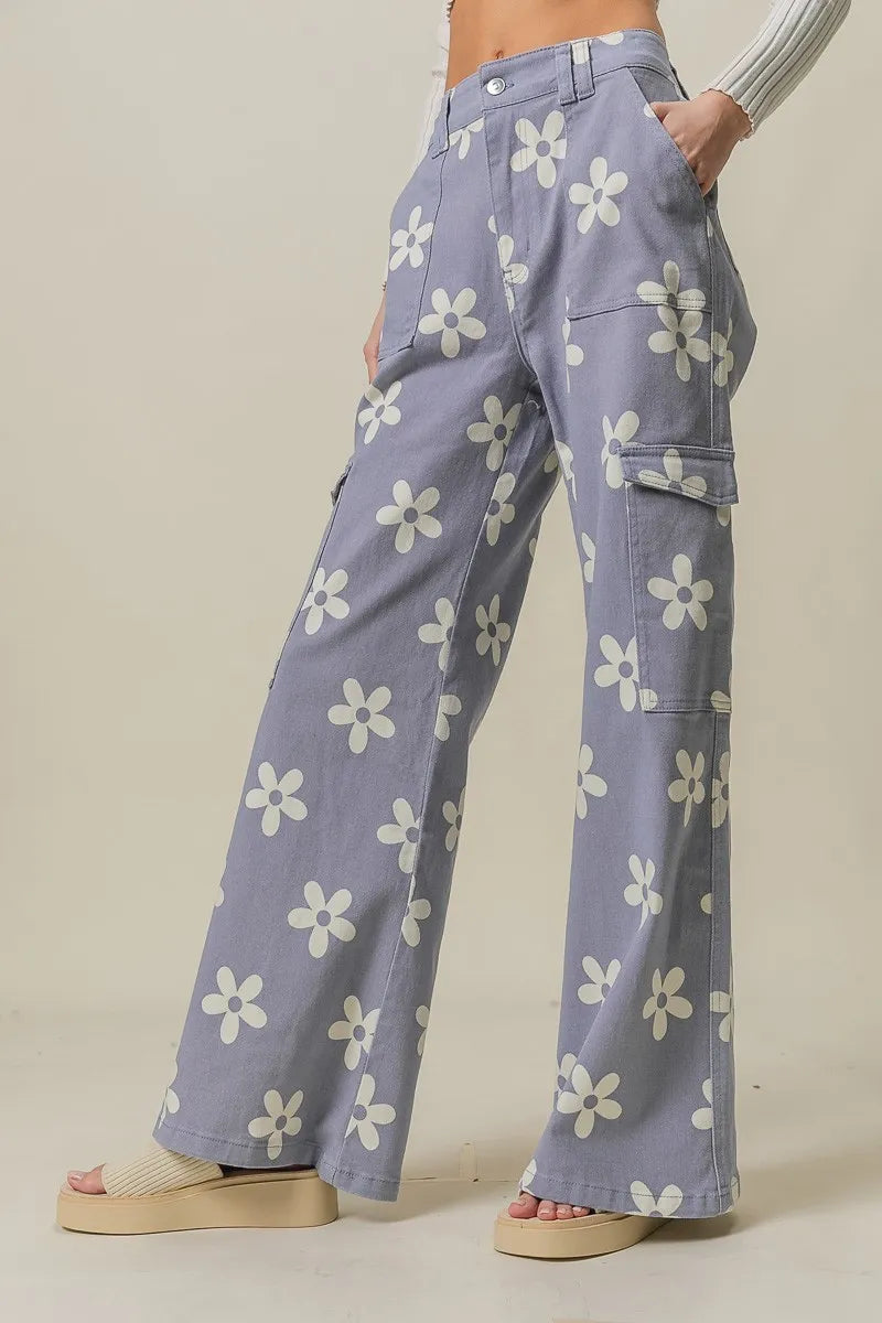 BiBi Flower Printed Side Pocket Wide Pants OutfitFlow