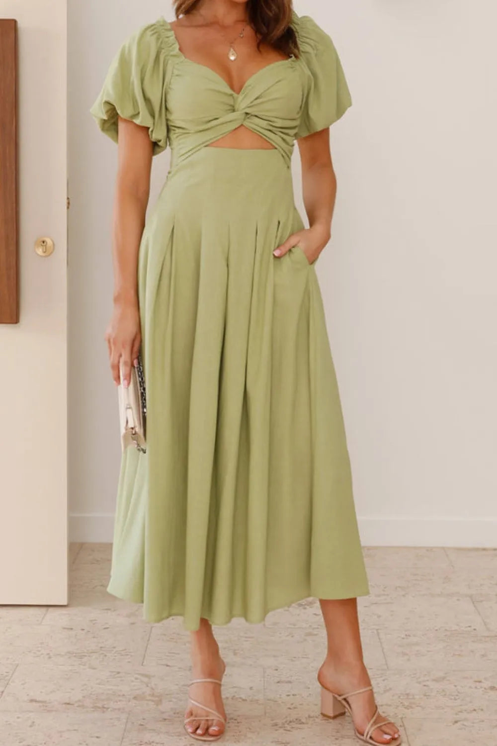 Sweetheart Neck Puff Sleeve Dress OutfitFlow