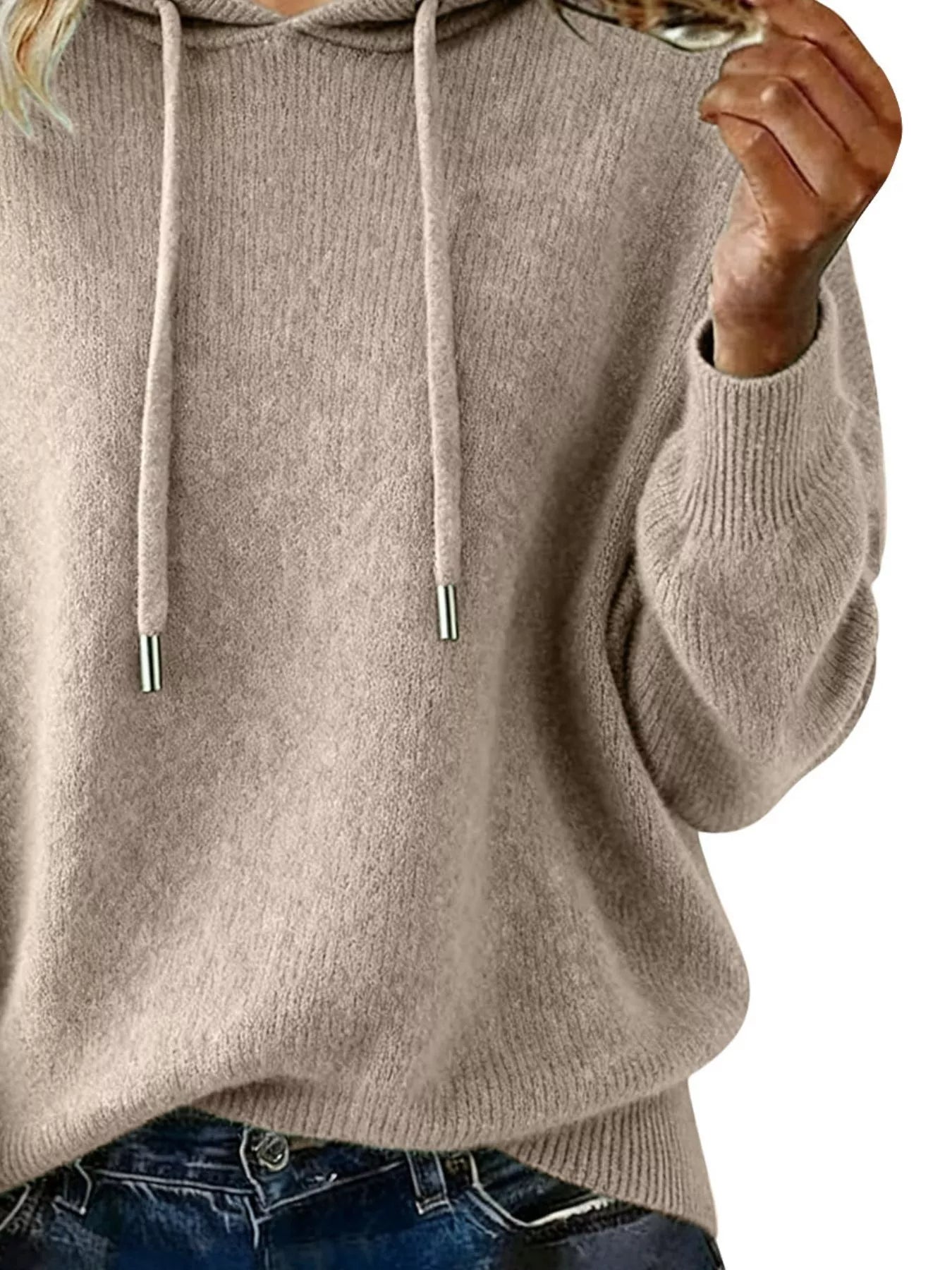 Drawstring Long Sleeve Hooded Sweater Trendsi