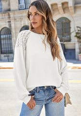 Outfit Flow - Lace Detail Round Neck Lantern Sleeve Top