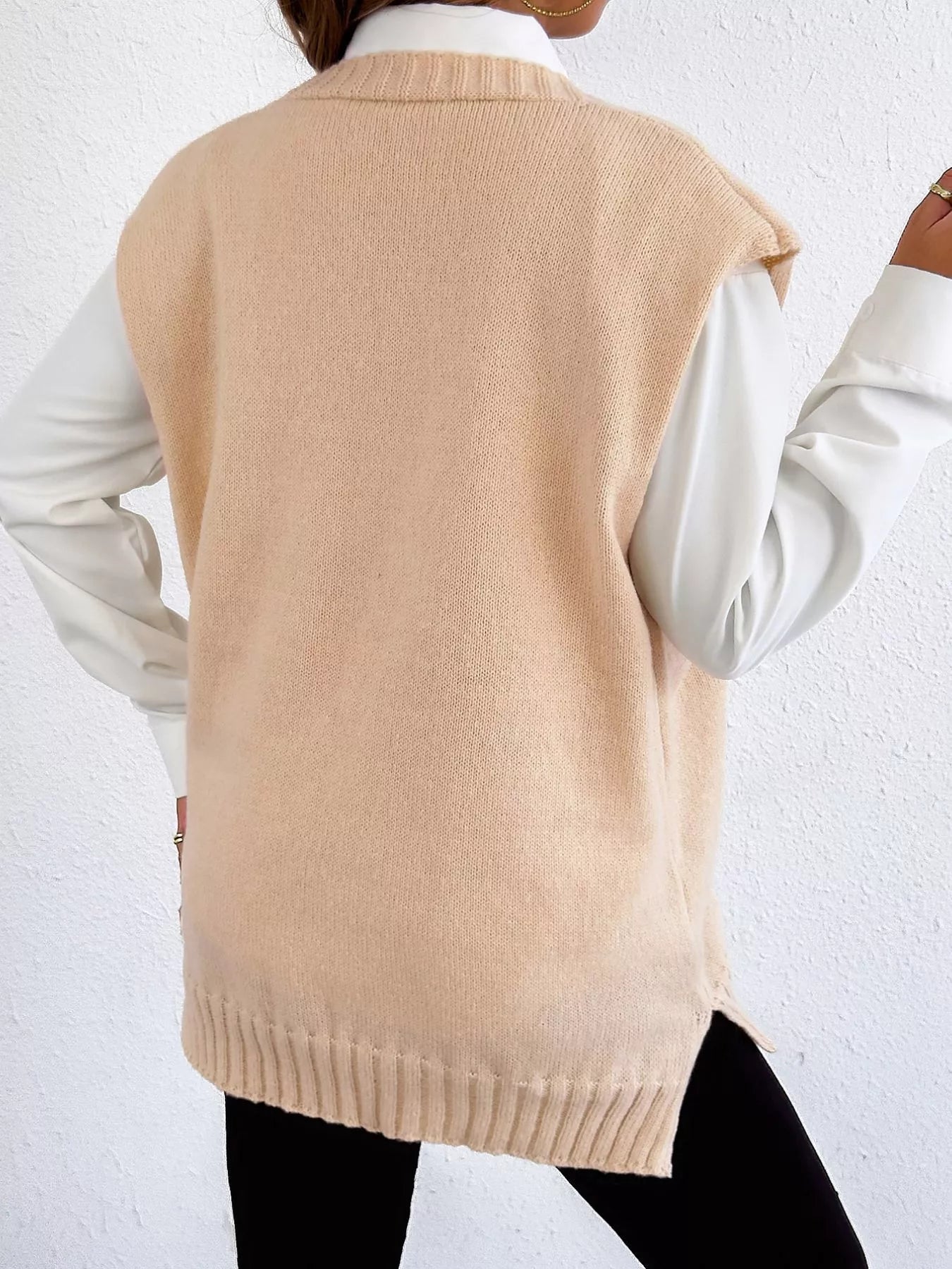 Button-Down Button Up Sweater Vest Trendsi