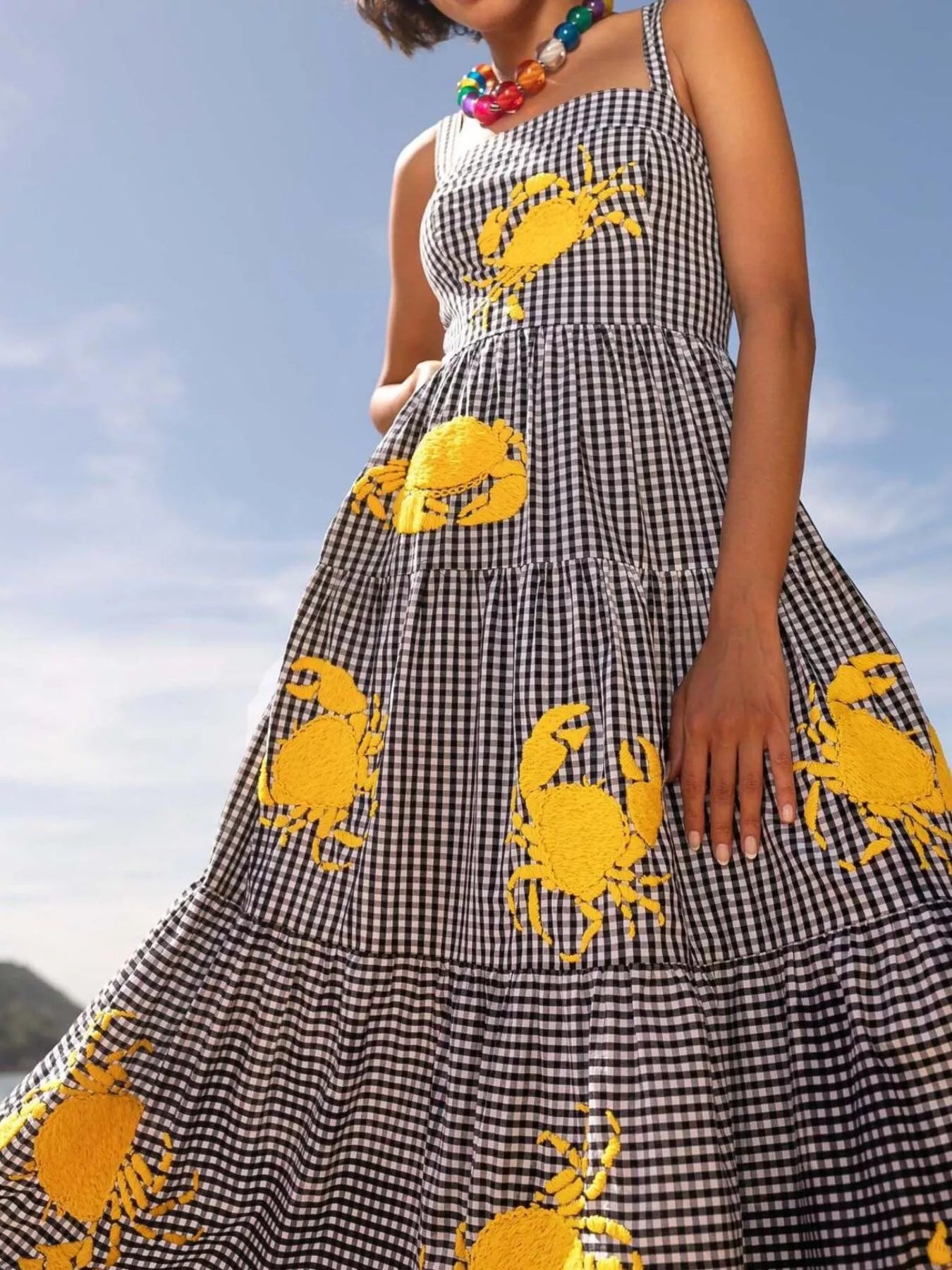 Embroidered Square Neck Tiered Maxi Cami Dress OutfitFlow